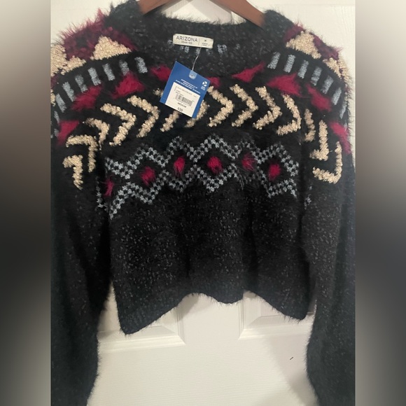 Arizona Jean Co Women’s Cropped Sweater Color Charcoal Geometric Pattern. - Picture 5 of 7